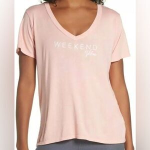 NWT! Good Hyouman Weekend Vibes Graphic Soft V-neck Pink T-Shirt Women’s Large